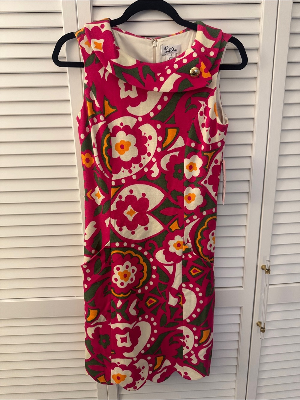 Lilly Pulitzer White Label Hot Pink Floral Mod Shift Dress NWT 4